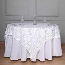 White Sequin Table Overlay 72" x 72"