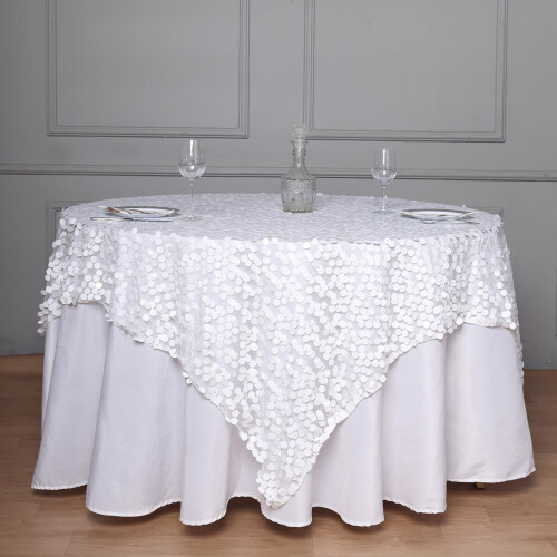 White Sequin Table Overlay 72" x 72"