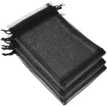 50 schwarze Organza-Schmuckbeutel mit Kordelzug, 18 x 13 cm