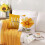 Kuddfodral med daisymotiv, sammet, gul blomma, 4-pack 4