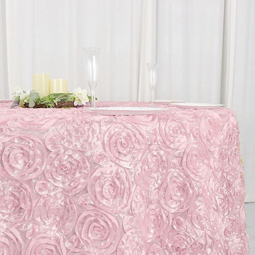 Round Satin Tablecloth with Raised Roses, 120 in 2