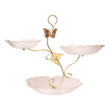 Glass Serving Bowls with-Transparent gold butterfly iron frame