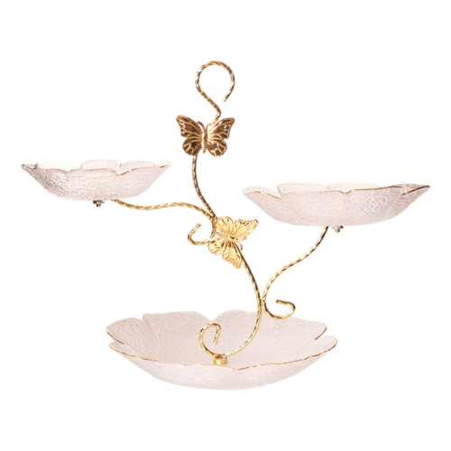 Glass Serving Bowls with-Transparent gold butterfly iron frame