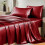 Burgundy satin full size sheet set 4 pieces 1