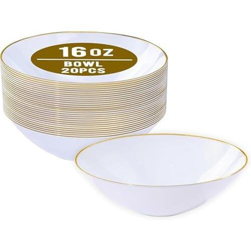 Μπολ σούπας μιας χρήσης 16oz με χρυσό χείλος – Συσκευασία των 50 τεμαχίων