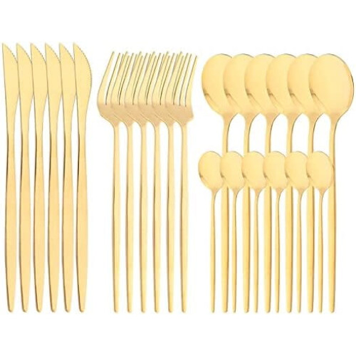 Mirror Gold Flatware Set 18/0 Stainless Steel 24-Piece