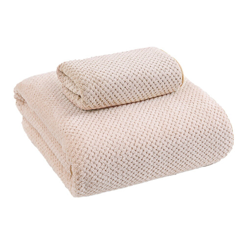 Coral Velvet Pineapple Check Bath Towel, Quick-Drying & 1