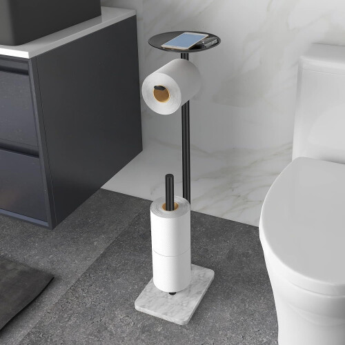 Fritstående sort toiletpapirholder 67 cm