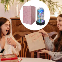 Rose LED sous dôme en verre bleu multicolore (1 pièce)