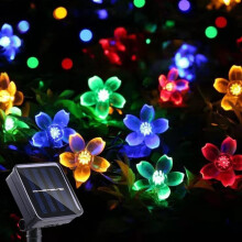 Guirlande lumineuse solaire en forme de fleur, 50 LED étanches multicolores