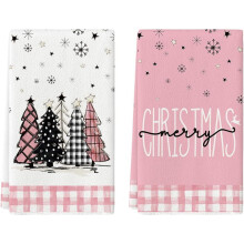 Panos de prato de Natal xadrez rosa búfalo (pacote com 2)