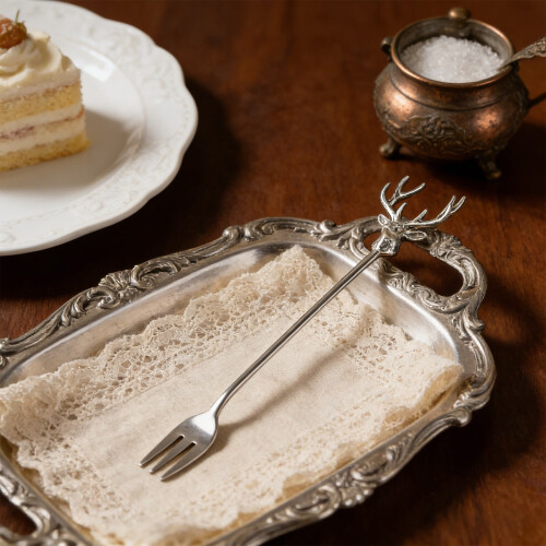 Dessertgabel mit Hirschkopfmotiv, Edelstahl