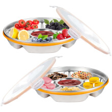 Snackschale aus Edelstahl mit 6 Fächern und transparentem Deckel