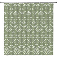 Boho sprchový závěs s geometrickým vzorem, šalvějově zelená, 72x72 palců s
