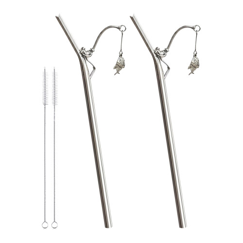 Fishing Design Charm Decorative Straw Metal Beverage-2pcs