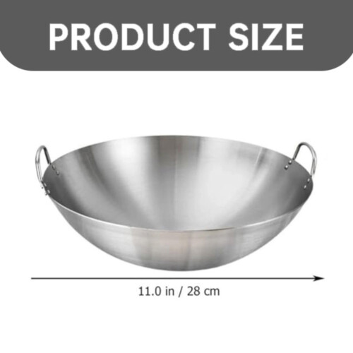 Stainless Steel Wok Griddle Pan Flat Bottom Double Handle 1
