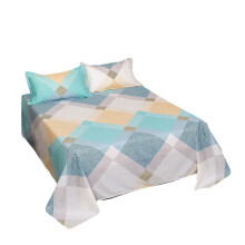 Checkered Duvet Cover Washed Cotton Blue Beige Queen