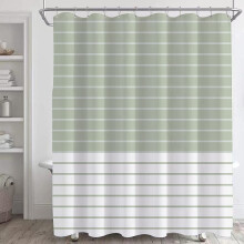 Dusjforheng Polyester Salviegrønn Hvit Stripet 72x72 Tomme
