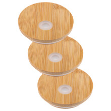 Conjunto de 3 tampas de bambu e silicone para potes com furo para canudo