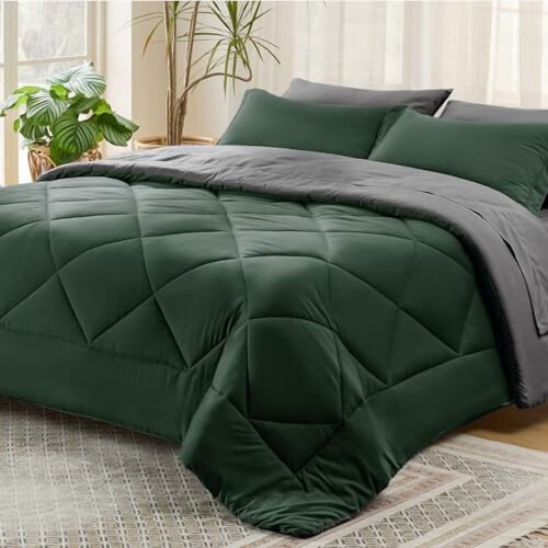 Forest Green & Grey Reversible Queen Christmas Bedding Set