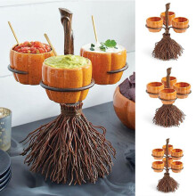 Bols à goûter citrouille d'Halloween avec support balai (6 pièces)