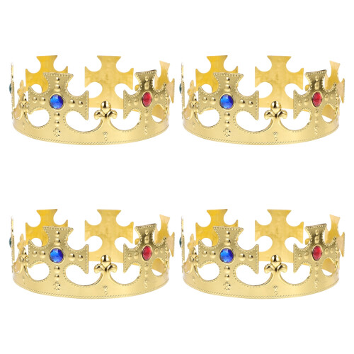 4 Pack Golden Plastic Crown Headdress