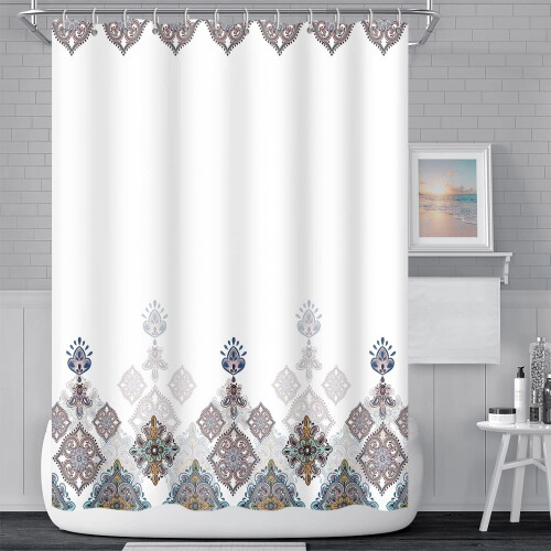 Boho badeforhæng polyester 72x84 tommer blomsterprintet paisleymønster