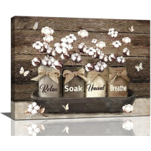 Rustic Farmhouse Cotton Flower Canvas Wall Art