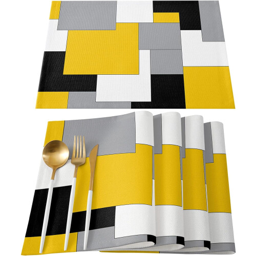 Set de 6 sets de table abstraits noirs et jaunes antidérapants