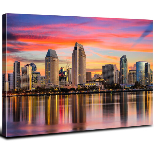 Impressão em tela do horizonte da cidade de San Diego, 30x40 cm (12x16 polegadas)