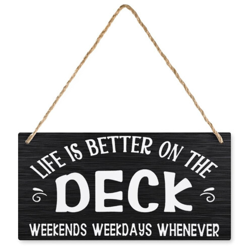 Placa rústica de madeira 'A vida é melhor no deck' 15x30cm