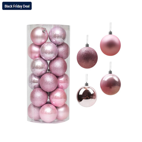 24pcs Pink Christmas Tree Ball Ornaments