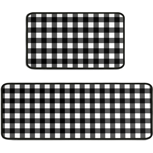 2-Piece Kitchen Runner Rug Set Black and White