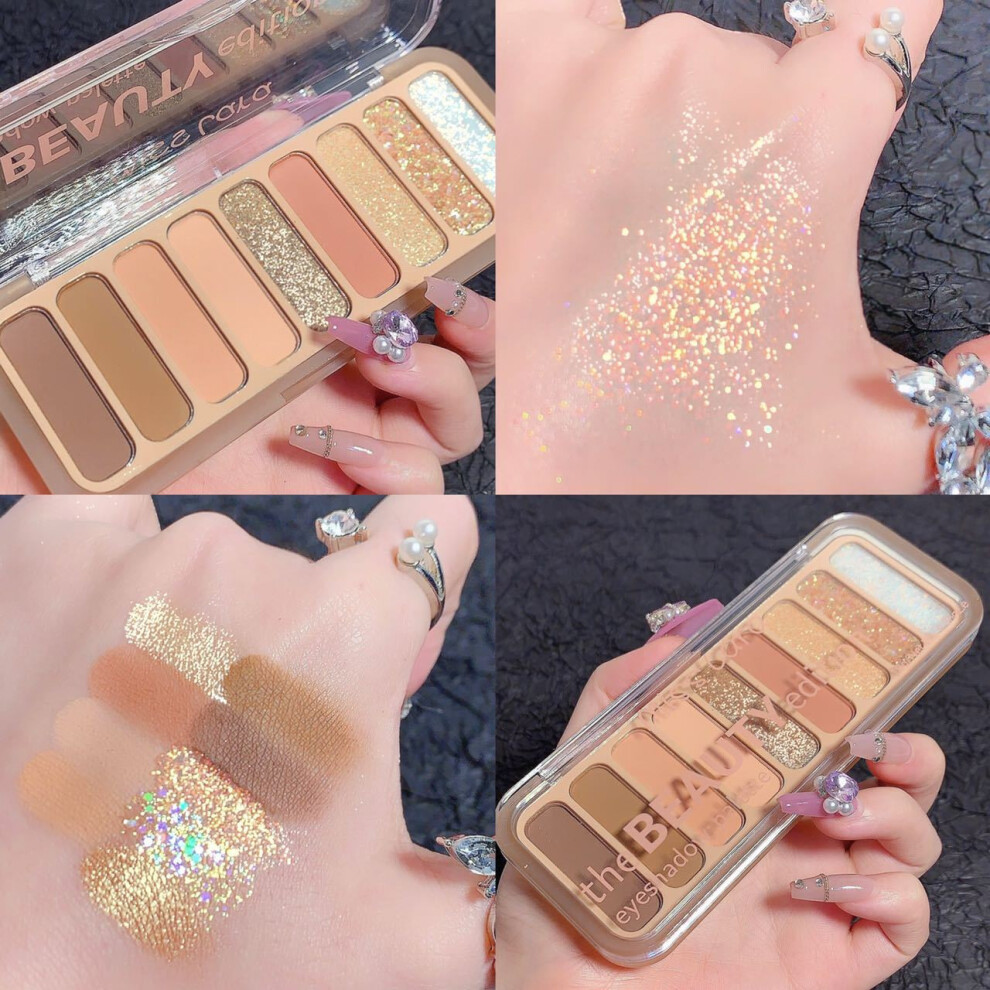 Cream (A) 9Colors Makeup Nude Colors Eyeshadow Natural Nude Matte Shimmer Glitter Pigment Eye Shadow Pigmented Shimmer Glitter Eye Shadow