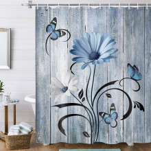 Cortina de chuveiro floral com margaridas azuis, 152 x 178 cm (60 x 70 polegadas).