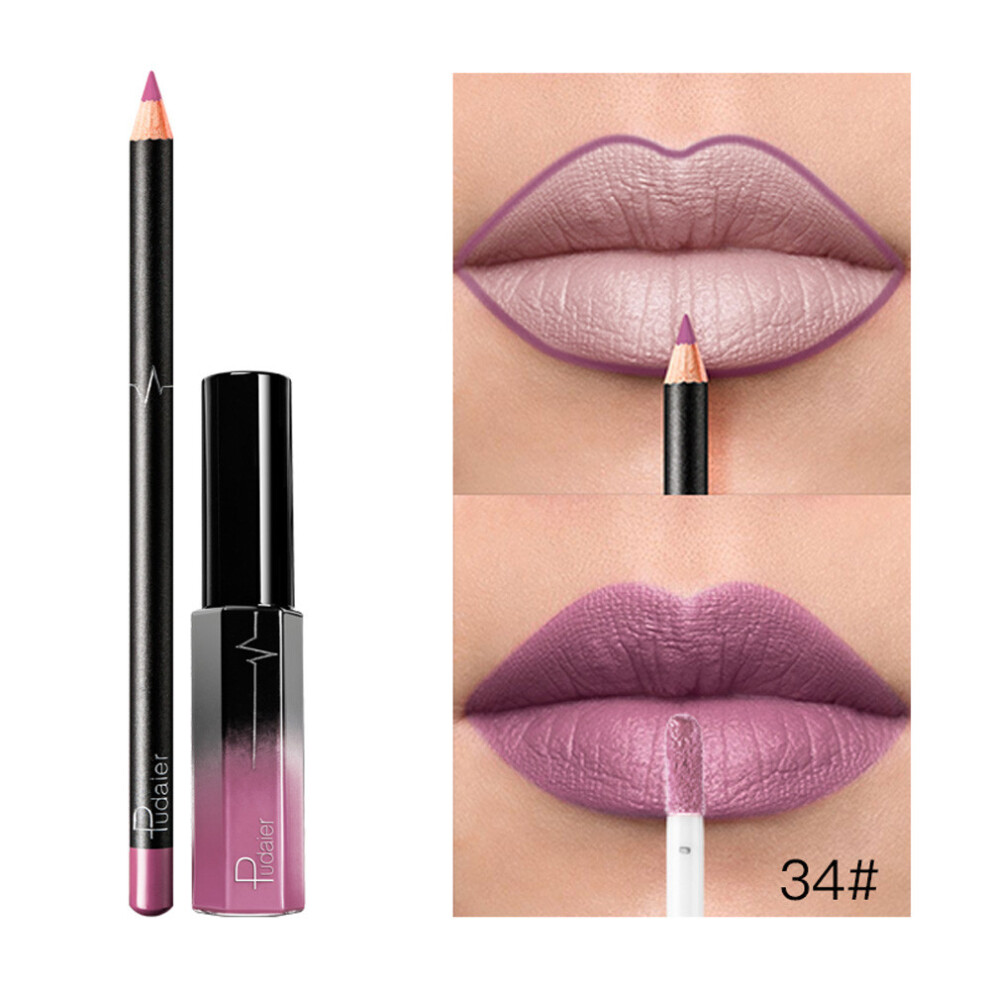 (Multicolor) Long Lasting Lipstick Matte Liquid Gloss Lip Liner Cosmetics Set