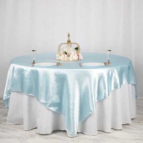 Toalha de mesa quadrada azul-clara acetinada, 90x90 polegadas
