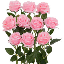 Roses artificielles en soie avec tiges – Lot de 10