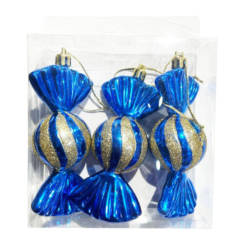 3 mørkeblå glitter sukkerstangpynt