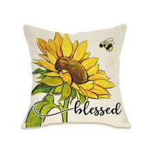 Fodera per cuscino con motivo girasole in cotone e lino, 45x45 cm