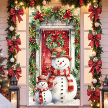 Copertura per porta a tema Babbo Natale, 90x180 cm, in poliestere.