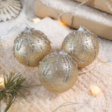 Gallickan Christmas Balls Set, Round Solid Yellow, 3 Pack,
