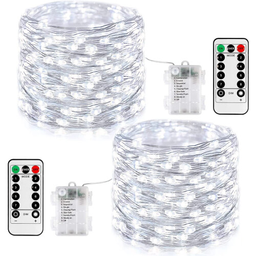 Luci decorative a batteria da 200 LED, 20 metri, luce bianca calda