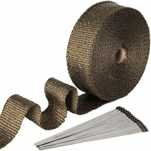 Auspuffrohrschutz, Titan-Hitzeschutzband mit lebenslanger Garantie für Motorräder und Muscle-Cars – Silber, 15 m x 50 mm Band + 15 Kabelbinder