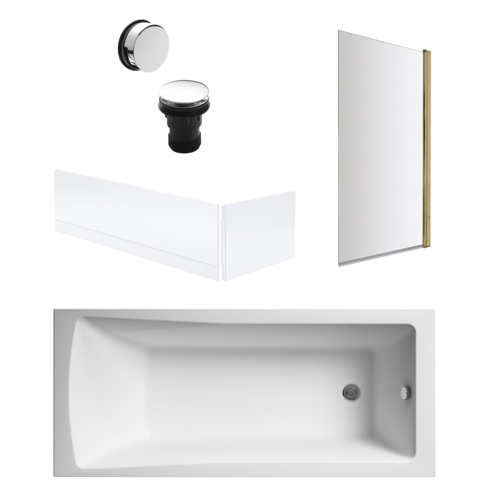 Balterley Square Single Ended 1700X700 With Panels & Brushed Brass Screen & Chrome Waste