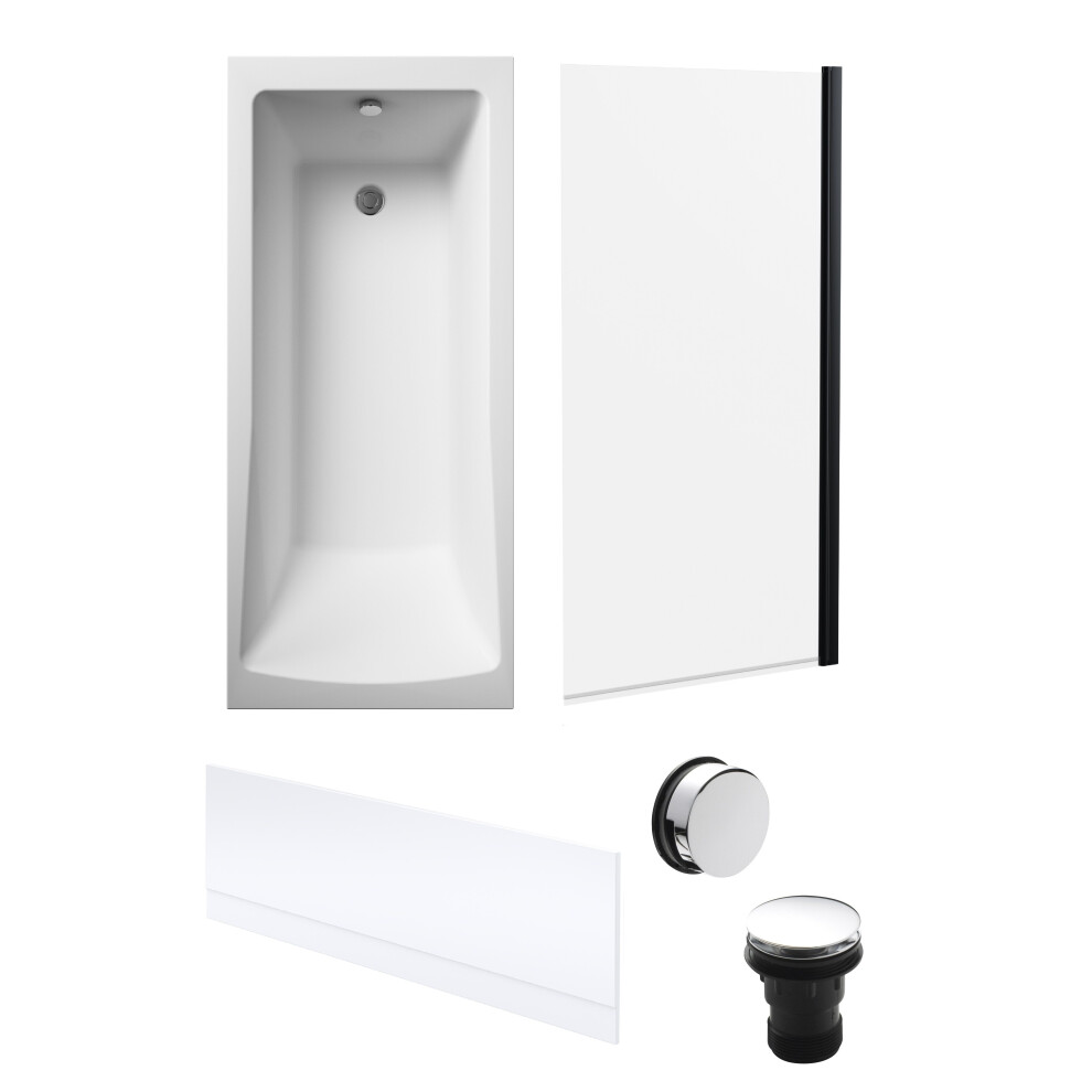 Balterley Square Single Ended 1700X700 With Front Bath Panel, Screen & Chrome Waste Black
