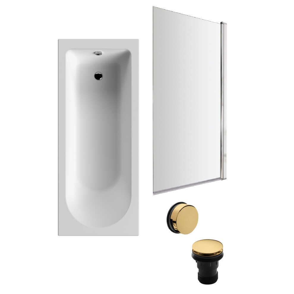 Round Single Ended 1700X700 Bath Set - Leg Set & Chrome Screen & Brushed Brass Waste 5056678474891