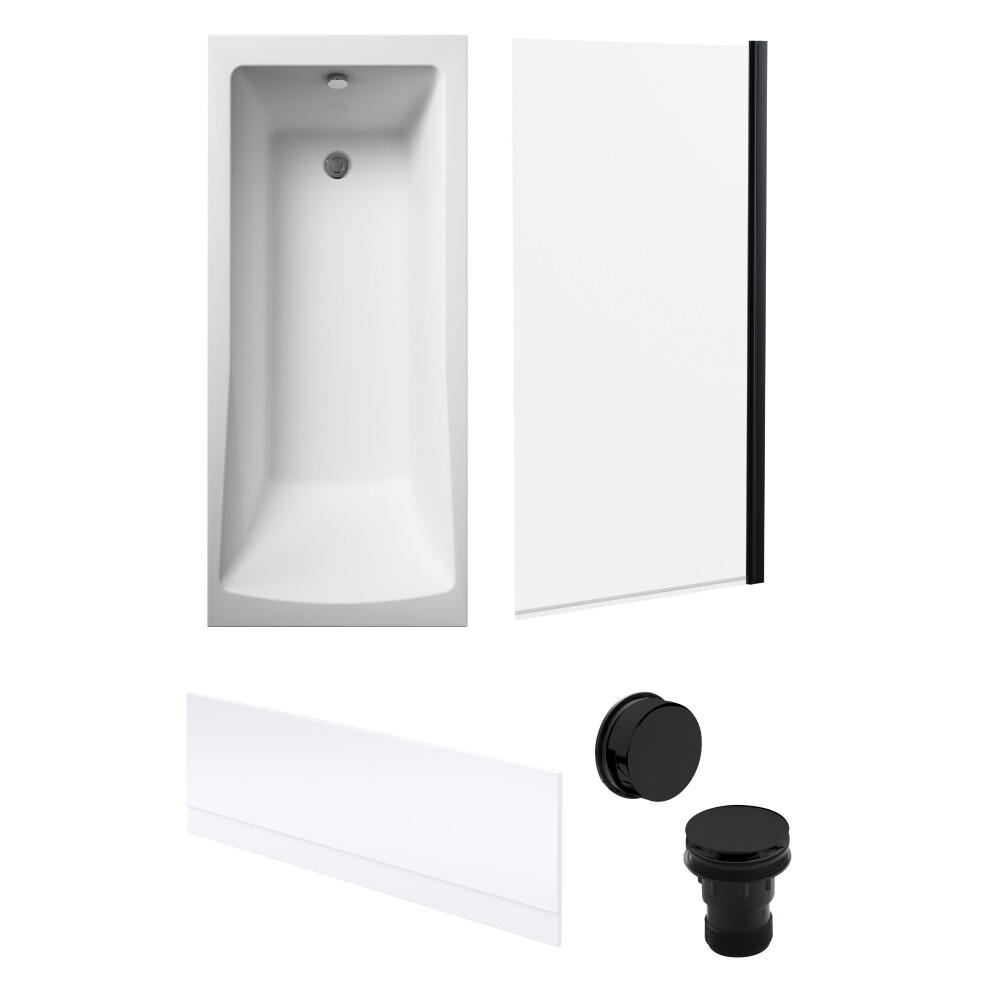 Balterley Square Single Ended 1700X700 With Front Bath Panel, Screen & Waste Black