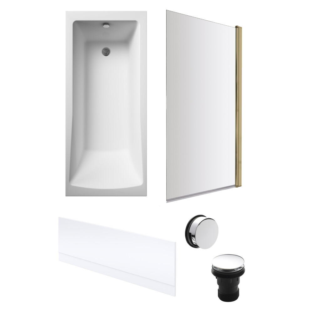 Square Single Ended 1700X700 With Front Bath Panel & Brushed Brass Screen & Chrome Waste 5056678475270