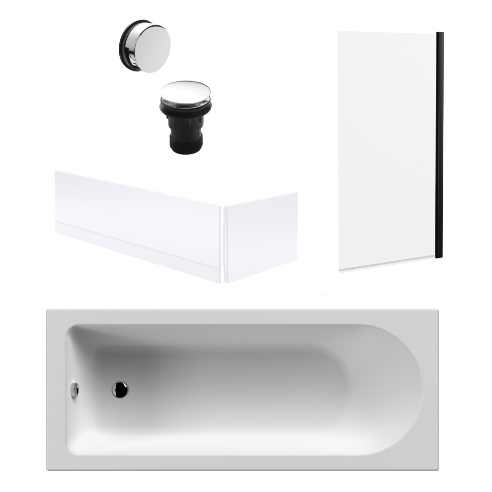 Balterley Round Single Ended 1700X700 Bath Set - Front & End Panels & Screen & Chrome Waste Black